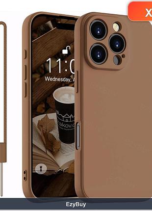 Кейс для iphone 16 pro max з піднятими бортиками для захисту камери та екрана від прямих дотиків, коричневий колір