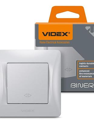 Вимикач одноклавішний проміжний срібний шовк videx binera