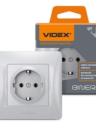 Розетка одинарна із заземленням срібний шовк videx binera
