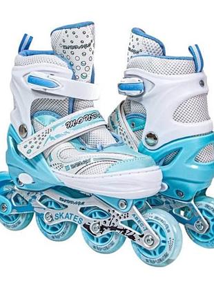 Ролики детские раздвижные с полным комплектом защиты р 30-33 happy tiffany голубые