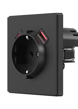Розетка одинарна із заземленням usb-a+c 20w вугільно-чорна videx nota (vf-nt-sk1guc-bl)