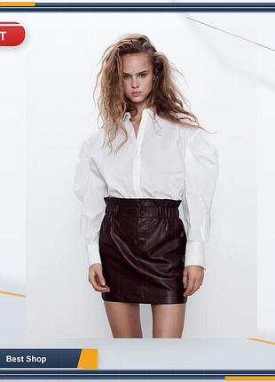 Мини-юбка zara бордовая с высокой талией и широким поясом, короткая прямая модель, размер l для женщин