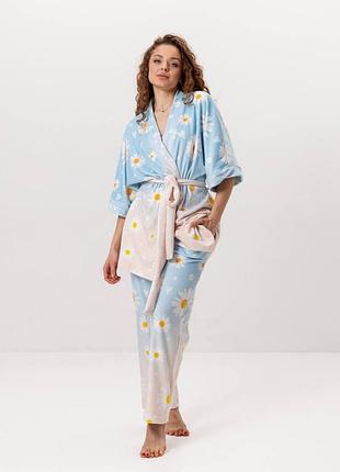 Комплект женский из плюшевого велюра штаны и халат ромашка 3434_xl 16022 xl