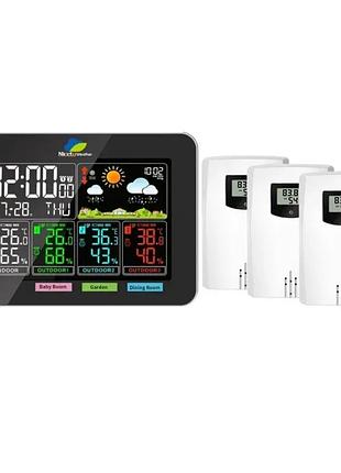 Беспроводная метеостанция newentor wireless weather station с цветным жк-дисплеем и тремя выносными датчиками в комплекте