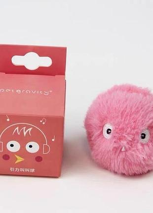 Интерактивная игрушка мячик мохнатый для кошек со звуками птиц 10079 5 см розовый