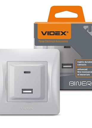 Розетка usb-a + usb-c pd20w срібний шовк videx binera