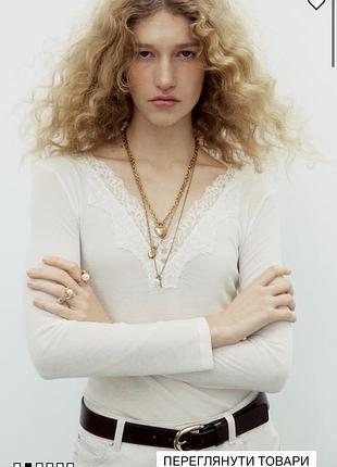 Жіночий базовий лонгслів h&m з ніжним мереживом