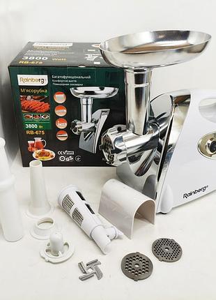 М'ясорубка rainberg rb-675 3800вт із соковижималкою, електрична з насадками для шатківниці white