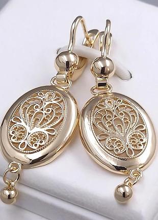 Сережки xuping, позолота, з медичного золота. довжина 4,9 см. ширина 1,6 см.
