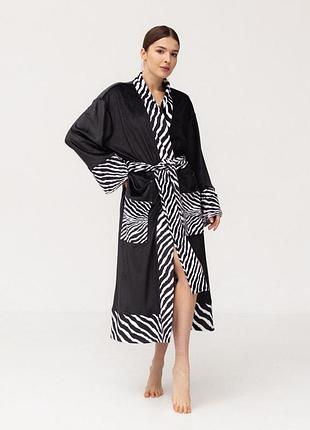 Кимоно женское из плюшевого велюра kimono black and white zebra 18365 s