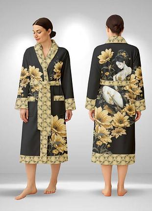 Кимоно женское из плюшевого велюра golden blossom 29473 2xl