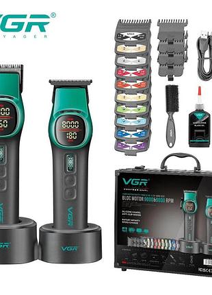 Комплект vgr 2 в 1 v-885 s2 green, аккумуляторная машинка для стрижки и триммер