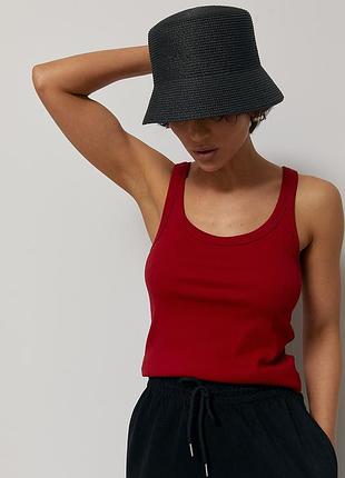 Однотонная трикотажная майка в рубчик - красный цвет, one size (имеется размеры)