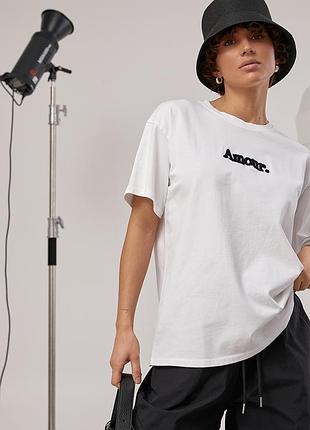 Свободная однотонная футболка с вышитой надписью amour - белый цвет, one size