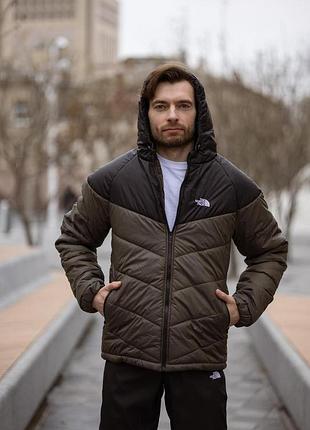 Стильна чоловіча утеплена куртка tnf хакі на силіконі, з капюшоном, реглановими рукавами та застібкою-блискавкою m