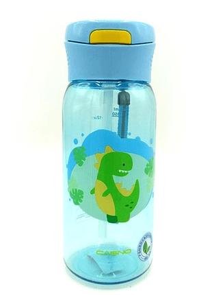 Пляшка для води casno 400 мл блакитна (діно) з соломинкою
