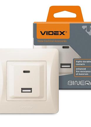 Розетка usb-a + usb-c pd20w кремова videx binera