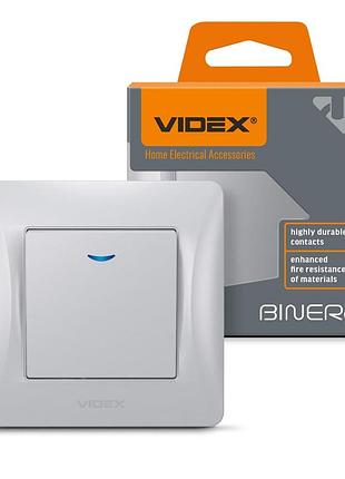 Вимикач одноклавішний з підсвіткою срібний шовк videx binera