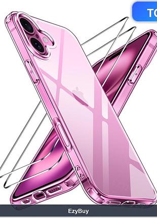 Прозрачный чехол на iphone 16 с двумя закаленными пленками, обеспечивает надежную защиту от падений и царапин