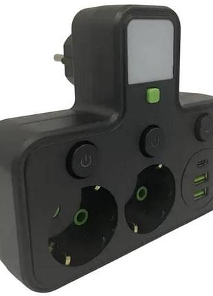 Розгалужувач із двома євро-розетками та usb зарядним пристроєм and f03 чорний