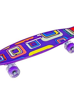 Пенні борд з колесами, що світяться pu penny board picasso фіолетовий з абстракцією