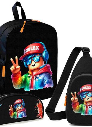 Набір roblox 3 в 1: дитячий рюкзак + сумка-слінг + пенал, для хлопчика та дівчинки 7–9 років (6045)