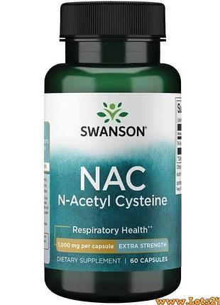 N-ацетилцистеин swanson premium nac n-acetyl cysteine 1000мг 60 капсул