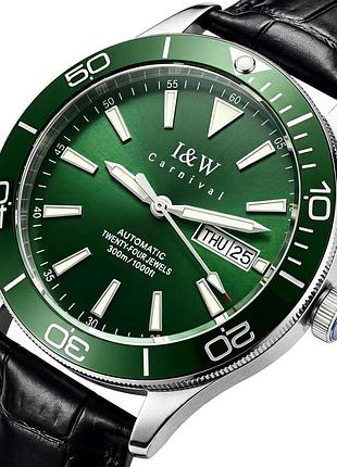 Мужские наручные часы carnival diver leather deluxe 10 bar 2 ремешка, водостойкие.