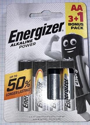 Батарейка 1.5v lr6 aa комплект 4шт energizer alkaline power циліндричні лужні enr lr6ap31-4b