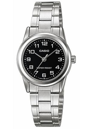 Женские часы casio ltp-v001d-1b с металлическим браслетом и черным циферблатом