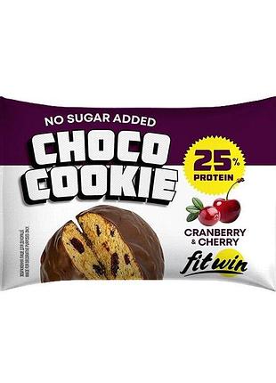 Протеиновое печенье fitwin protein cookie 25% glazed, 40 грамм - вишня-клюква