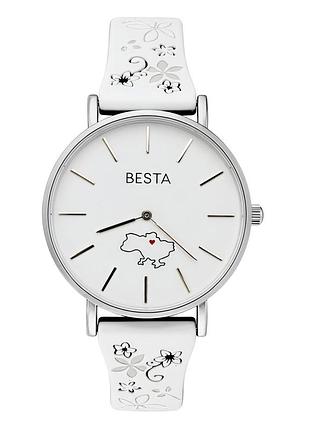 Женские кварцевые часы besta love ua white flower с минеральным стеклом, 2 ремешка