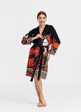 Халат женский из плюшевого велюра эксклюзивный rose 18314 m-l