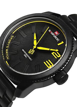 Чоловічий наручний годинник naviforce kvantum black steel механічний, 2 ремінці.