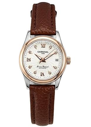 Женские наручные часы carnival white leather classic механические, 2 ремешка.