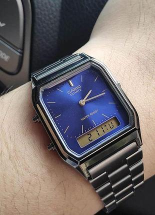 Casio aq-230 black мужские аналогово-цифровые часы с синим циферблатом