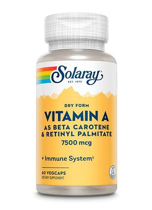 Витамин а в сухой форме, solaray, 7600 мкг, 60 капсул, для ежедневного рациона.