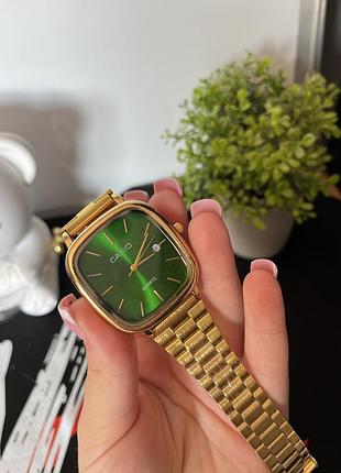 Чоловічий годинник casio quartz gold/green — золотий корпус, зелений циферблат