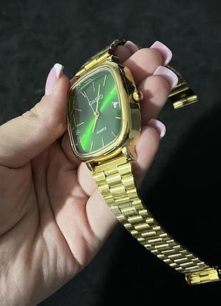 Мужские часы casio quartz gold/green — золотой корпус, зеленый циферблат, кварцевый механизм