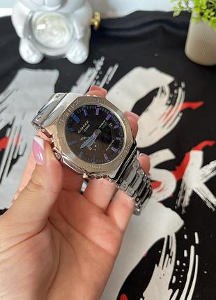Чоловічий годинник casio g-shock gm-b2100 silver — градієнтний циферблат, металевий браслет