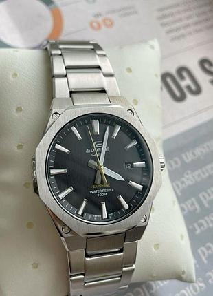 Casio edifice efr-s108 мужские кварцевые часы, черный циферблат, стальной корпус и браслет