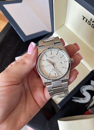Чоловічий годинник tissot prx powermatic 80 — механічний, 40 мм, білий циферблат, сталевий браслет