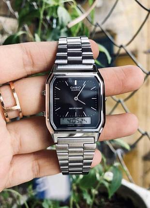 Casio aq-230 – мужские аналогово-цифровые часы, черный циферблат, классический дизайн