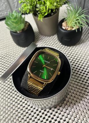 Часы casio quartz gold/grean- мужские классические часы с кварцевым механизмом