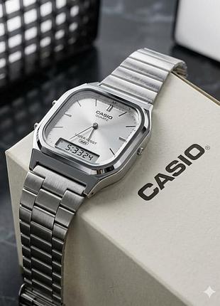 Casio aq-230 – мужские комбинированные часы с серым циферблатом