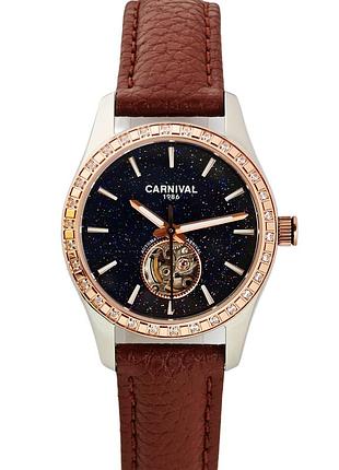 Женские наручные часы carnival lady elite leather classic механические, 2 ремешка.