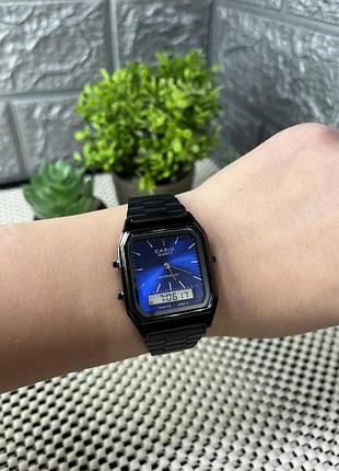 Часы casio aq-230 black мужские часы с синим циферблатом