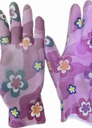 Перчатки рабочие р.8(m) синтетические с полиуритановым покрытием цветок тм китай