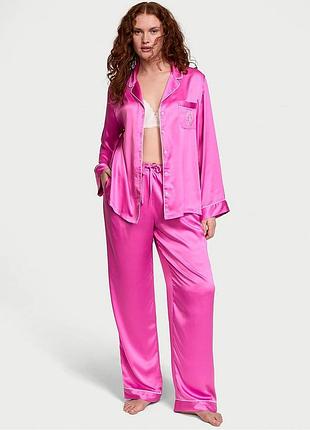 Жіноча сатинова піжама victoria's secret glazed satin long pajama set розмір 2xl рожевий