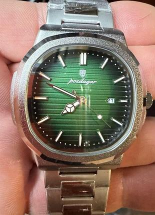 Мужские часы poedagar nautilus silver - серебристый корпус, зеленый циферблат, кварцевый механизм